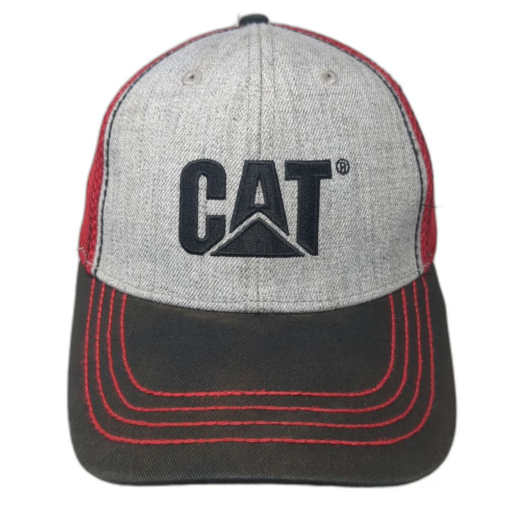CAT Baseball Cap Gray Black Red One Size Stretch Fit Mesh Back Stitching Hat